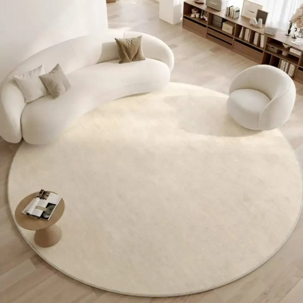Tapis rond blanc en velours uni, 100 ou 180 cm de diamètre