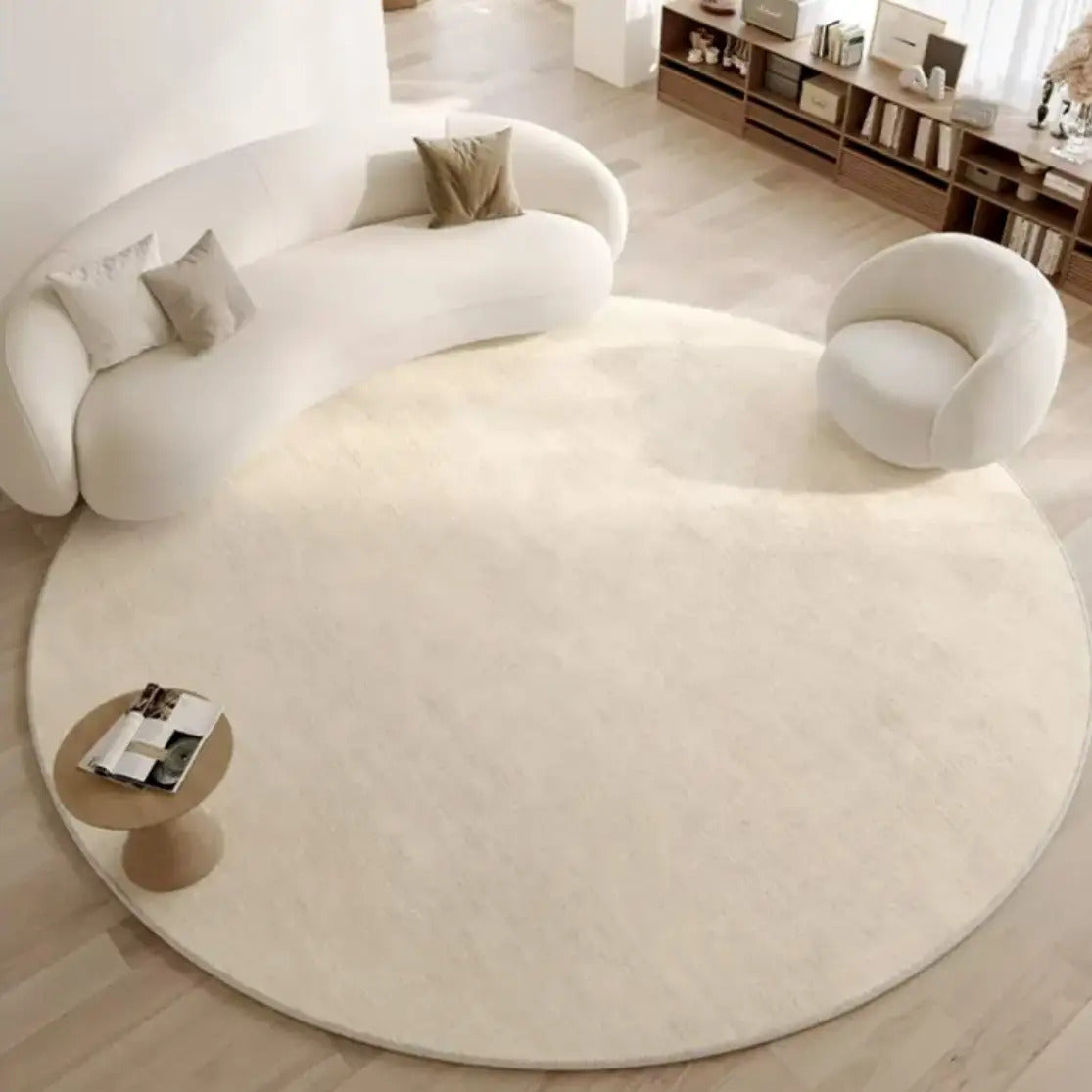 Tapis rond blanc en velours uni, 100 ou 180 cm de diamètre