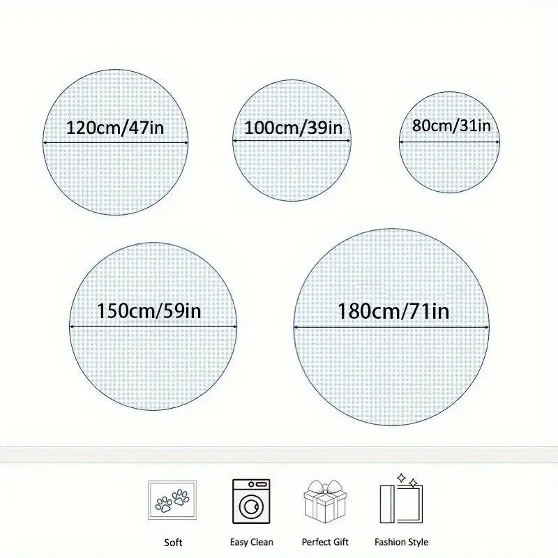 Tapis rond blanc en velours uni, 100 ou 180 cm de diamètre
