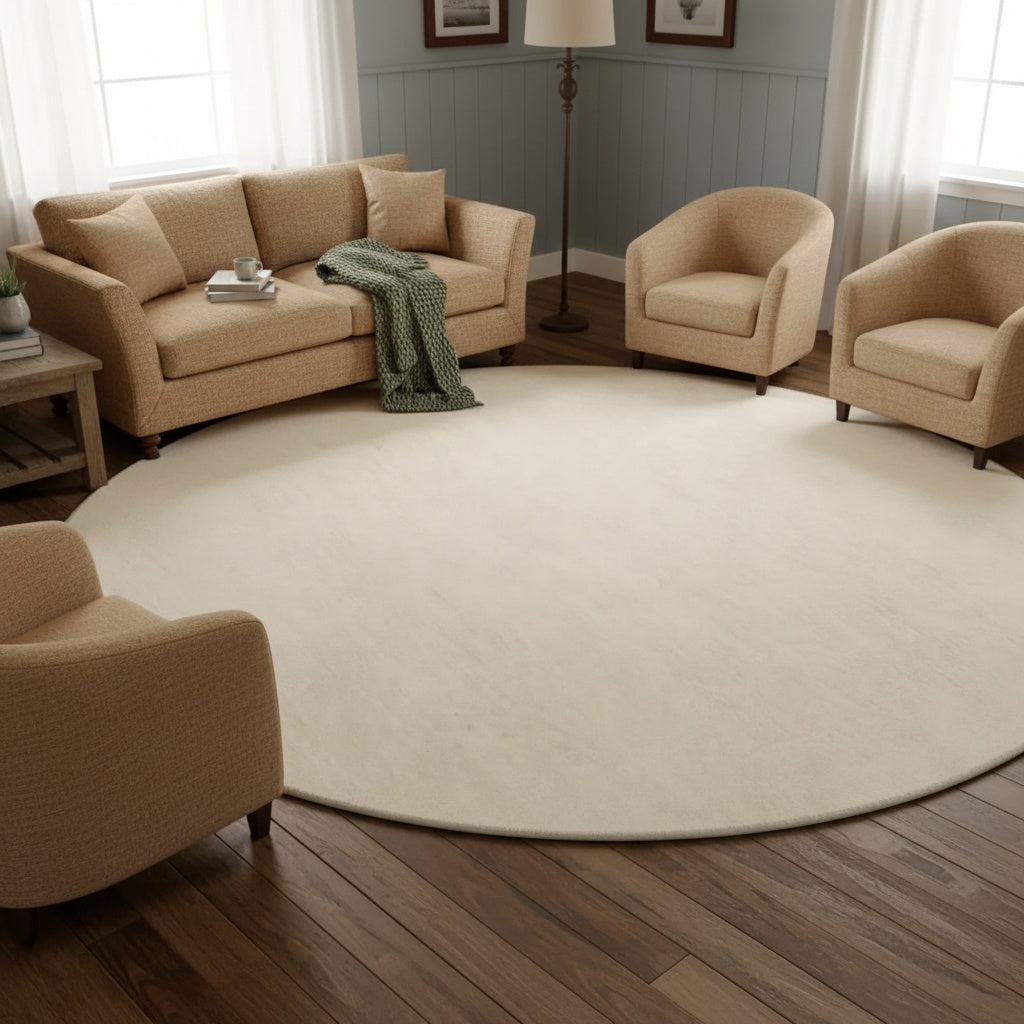 Tapis rond blanc en velours uni, 100 ou 180 cm de diamètre