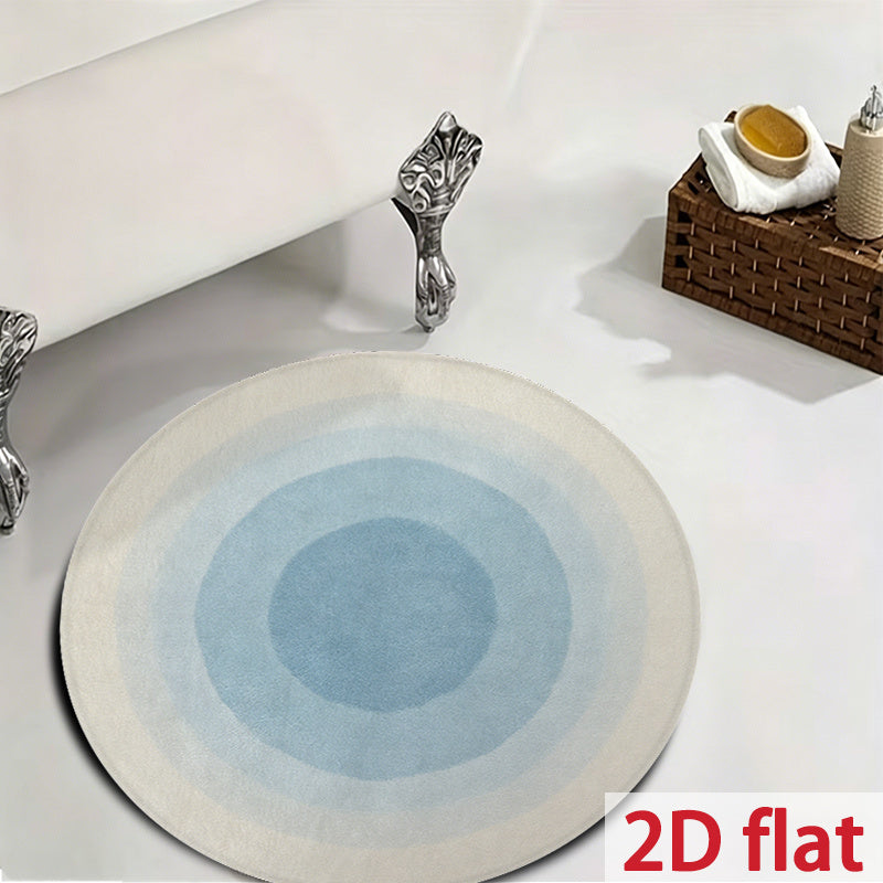 Tapis rond bleu et beige à cercles dégradés fondus, Ø 100 cm