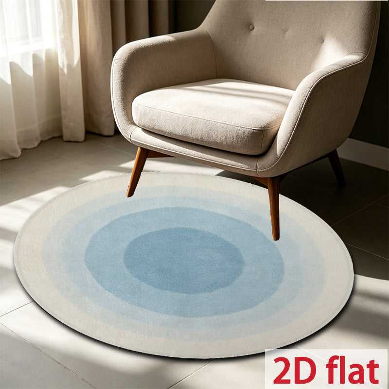 Tapis rond bleu et beige à cercles dégradés fondus, Ø 100 cm