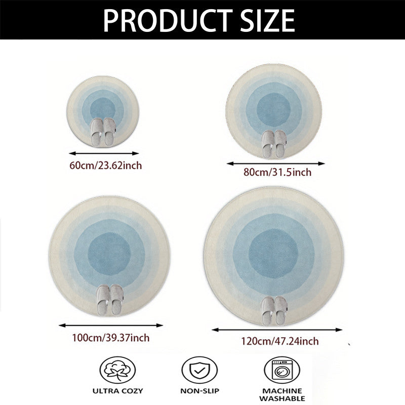 Tapis rond bleu et beige à cercles dégradés fondus, Ø 100 cm