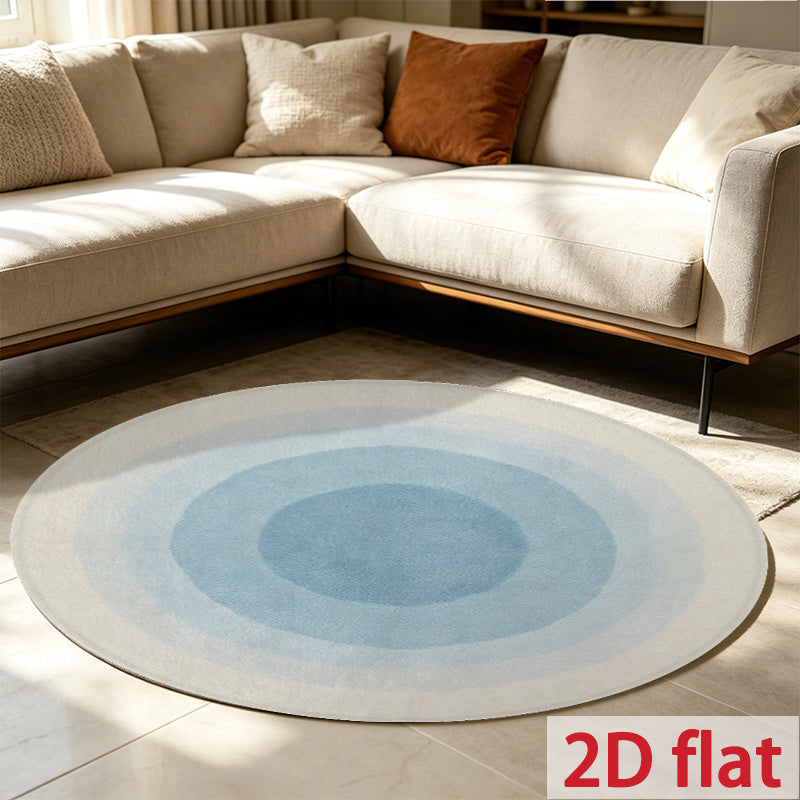 Tapis rond bleu et beige à cercles dégradés fondus, Ø 100 cm