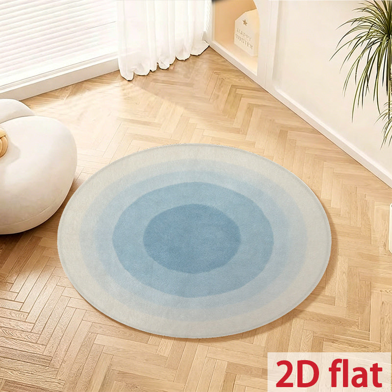 Tapis rond bleu et beige à cercles dégradés fondus, Ø 100 cm