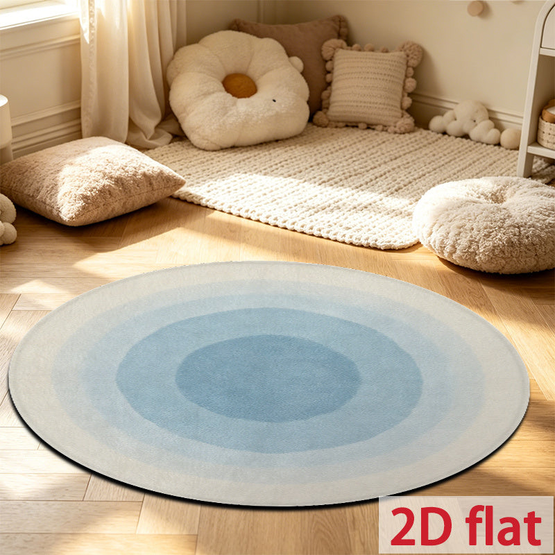 Tapis rond bleu et beige à cercles dégradés fondus, Ø 100 cm