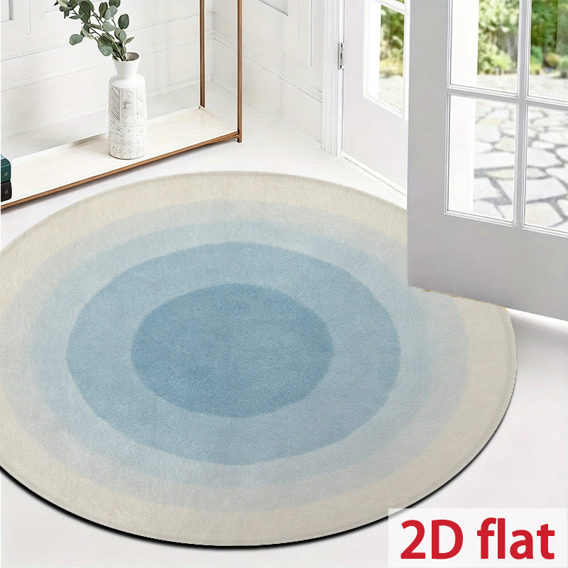 Tapis rond bleu et beige à cercles dégradés fondus, Ø 100 cm