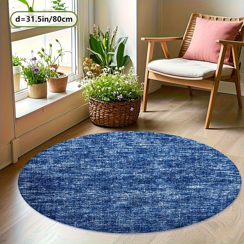 Tapis rond bleu chiné effet tweed, Ø 80 à 200 cm en velours