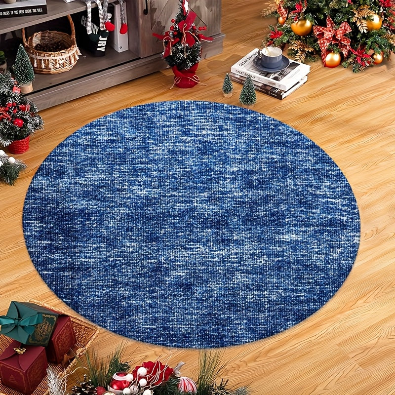 Tapis rond bleu chiné effet tweed, Ø 80 à 200 cm en velours