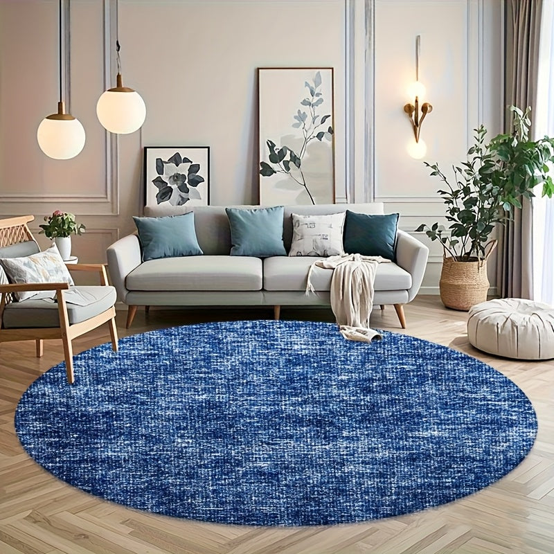 Tapis rond bleu chiné effet tweed, Ø 80 à 200 cm en velours