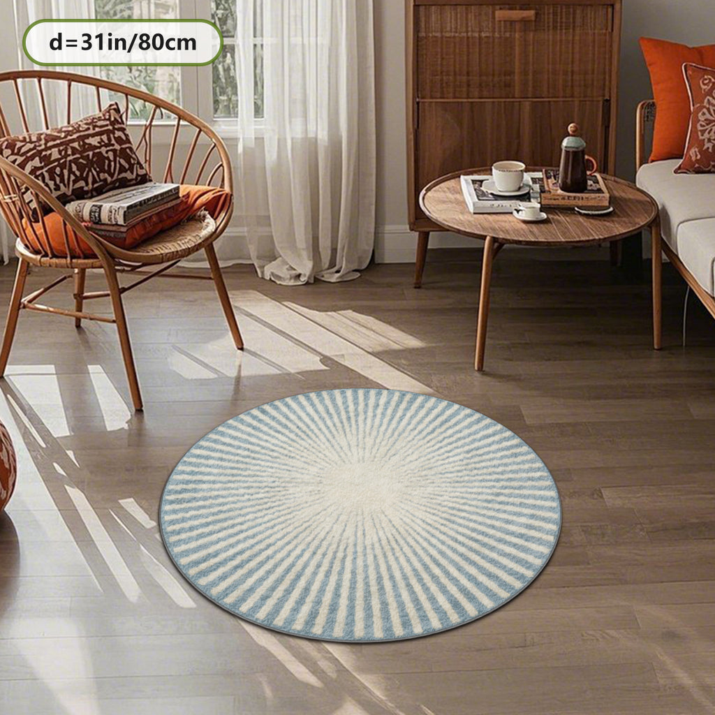 Tapis rond bleu ciel et crème à rayons, quatre diamètres