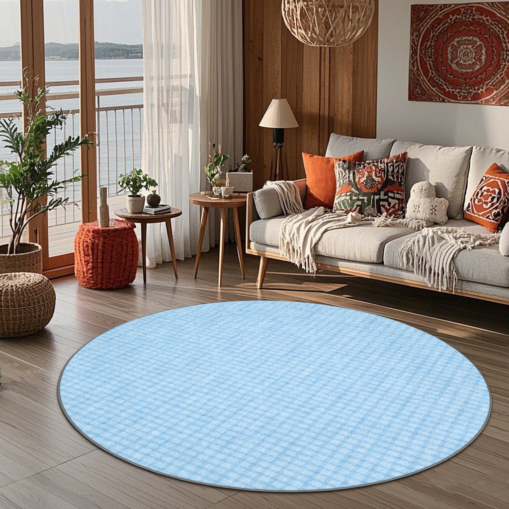Tapis rond bleu clair à carreaux imprimés, Ø 160 ou 200 cm