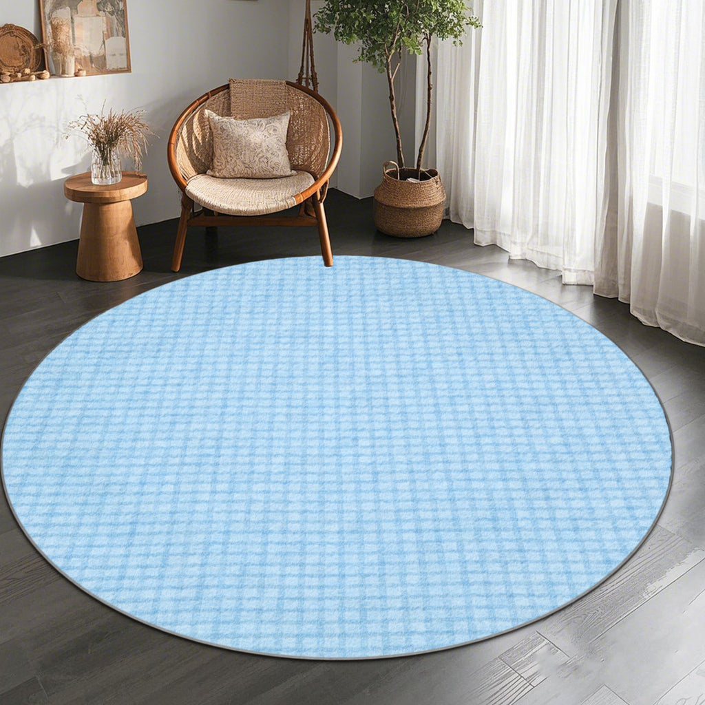 Tapis rond bleu clair à carreaux imprimés, Ø 160 ou 200 cm