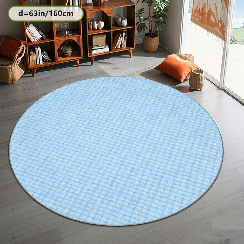 Tapis rond bleu clair à carreaux imprimés, Ø 160 ou 200 cm