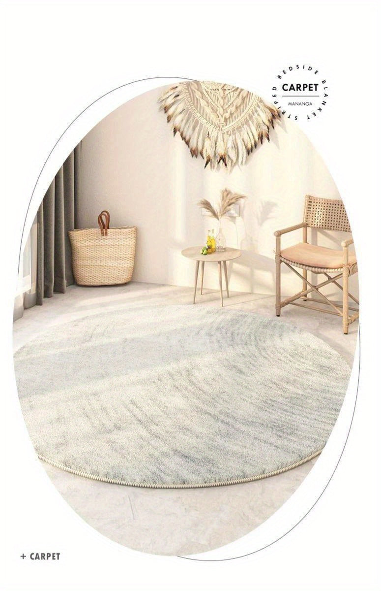 Tapis rond bleu délavé ou greige à effet de fresque usée