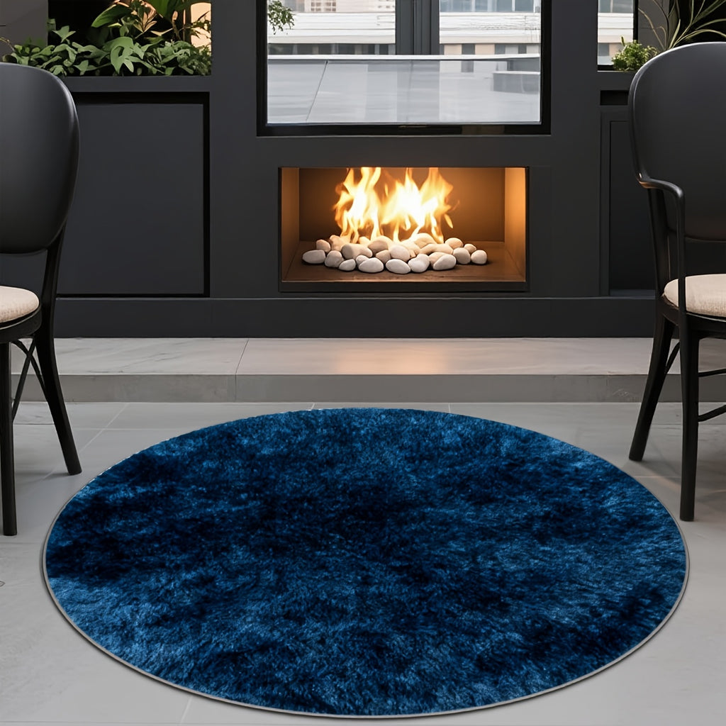 Tapis rond bleu foncé Ø 160 cm, peluche bouclée et dos à pois