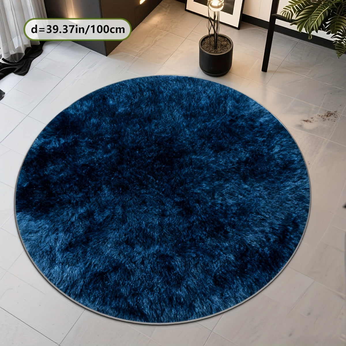 Tapis rond bleu foncé Ø 160 cm, peluche bouclée et dos à pois