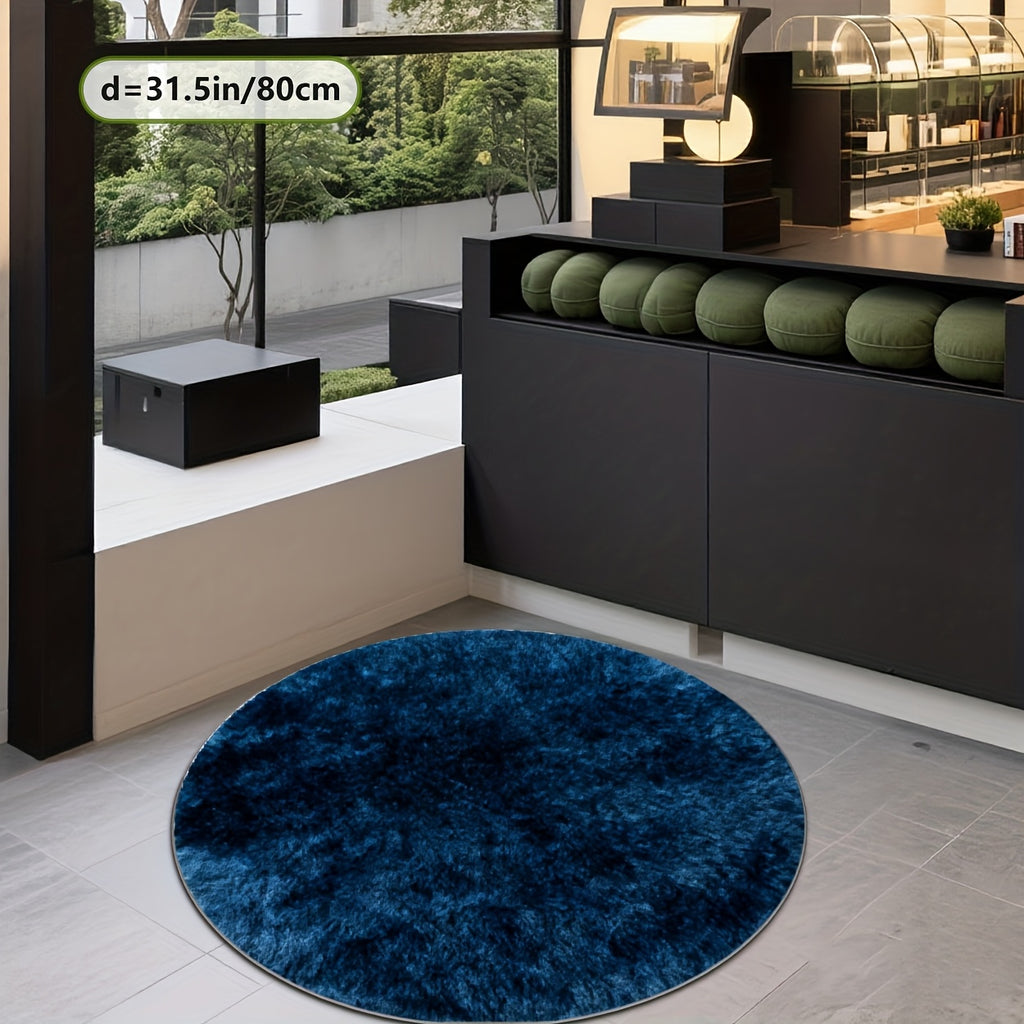 Tapis rond bleu foncé Ø 160 cm, peluche bouclée et dos à pois