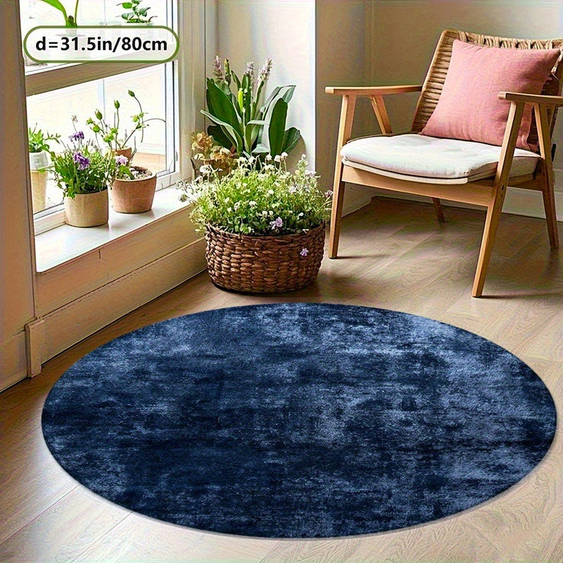 Tapis rond bleu marine à effet délavé, Ø 160 cm en velours