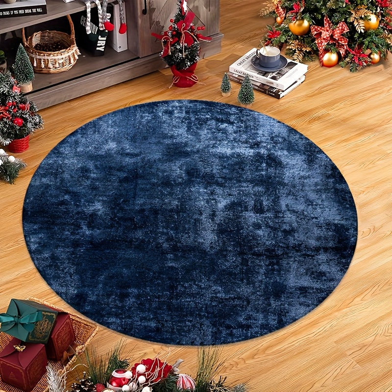 Tapis rond bleu marine à effet délavé, Ø 160 cm en velours