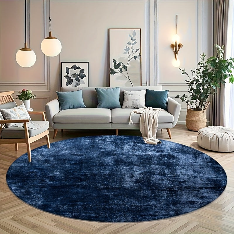 Tapis rond bleu marine à effet délavé, Ø 160 cm en velours