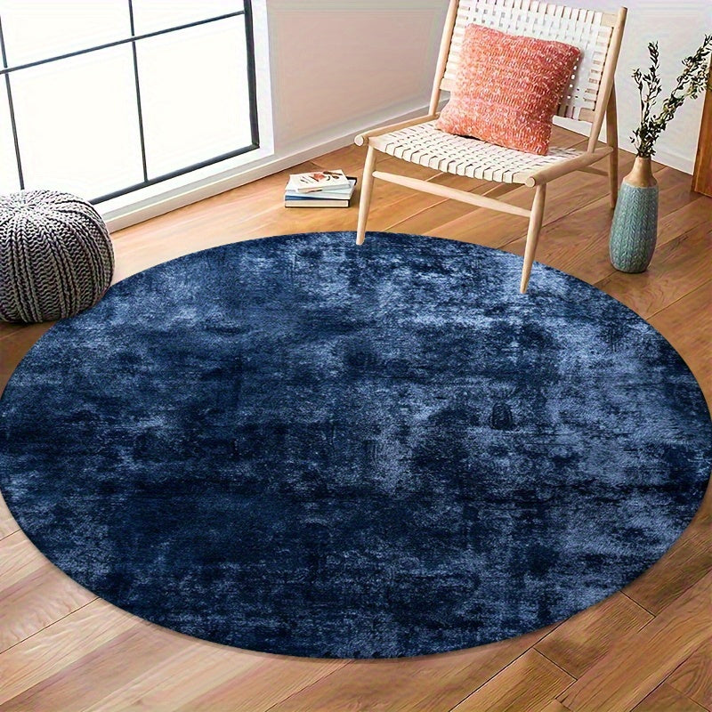 Tapis rond bleu marine à effet délavé, Ø 160 cm en velours