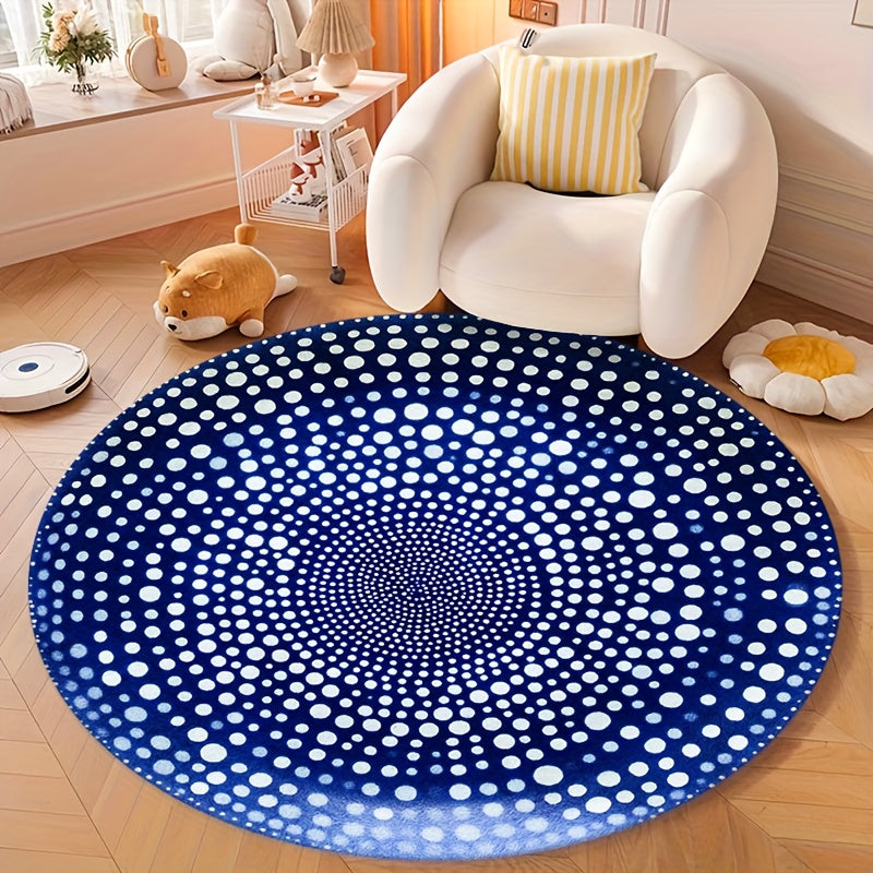 Tapis rond bleu marine semé de pois blancs, Ø 80 ou Ø 100 cm