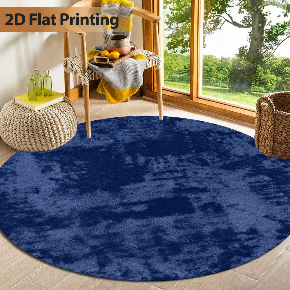 Tapis rond marine moucheté de clair, Ø 120 cm, velours coupé