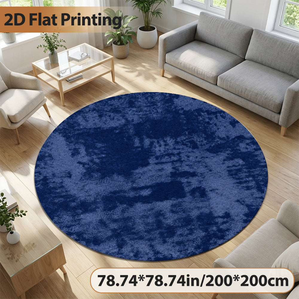 Tapis rond marine moucheté de clair, Ø 120 cm, velours coupé