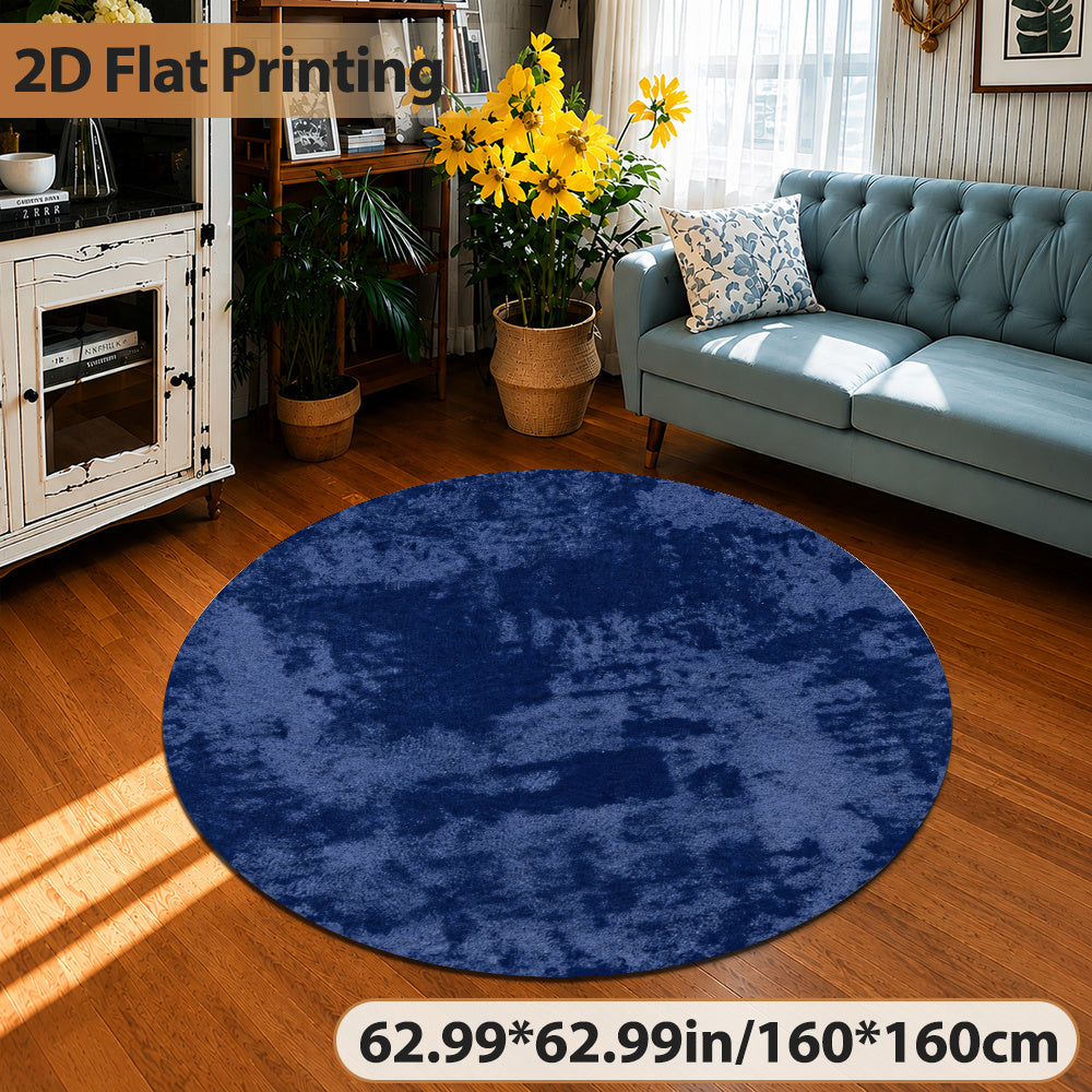 Tapis rond marine moucheté de clair, Ø 120 cm, velours coupé