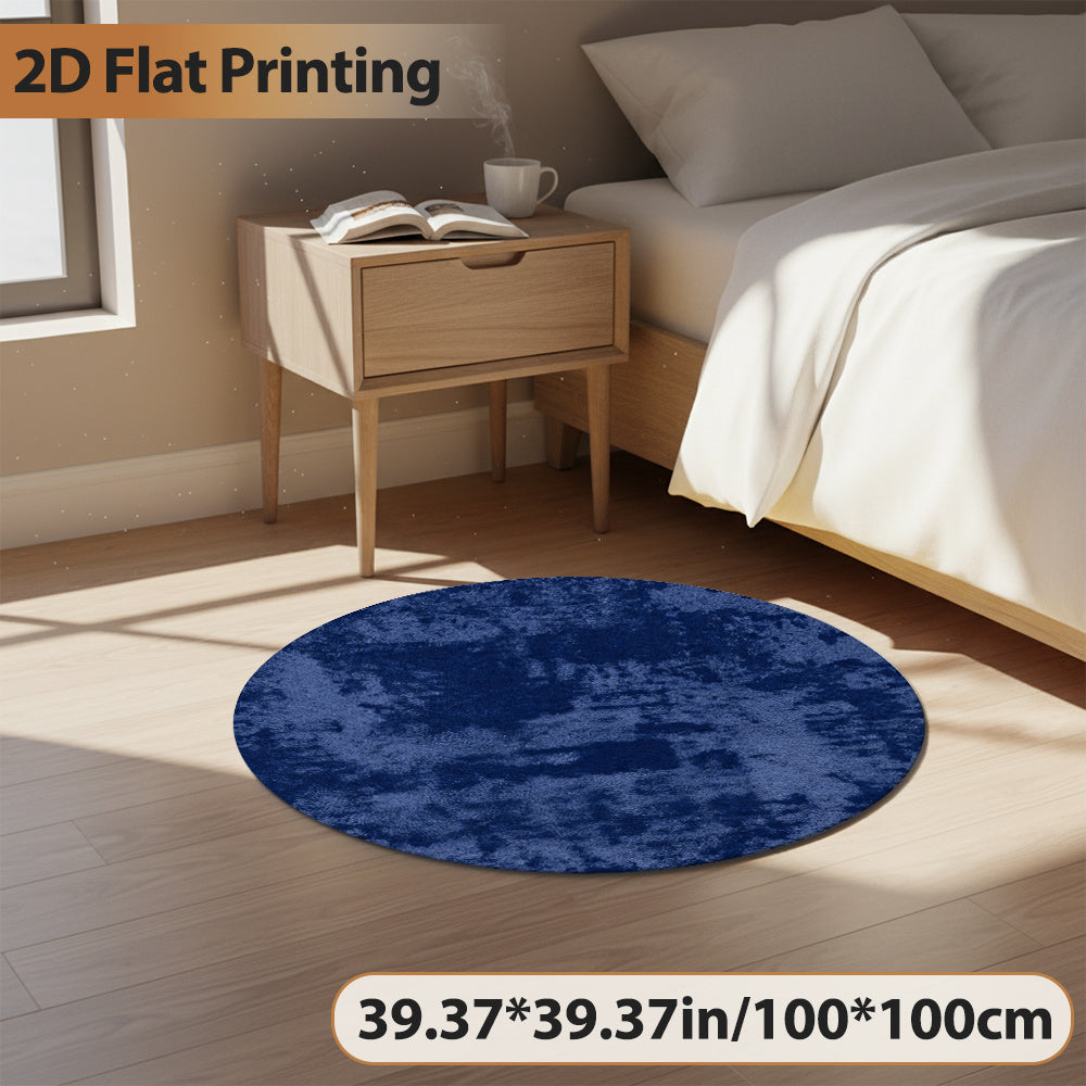 Tapis rond marine moucheté de clair, Ø 120 cm, velours coupé