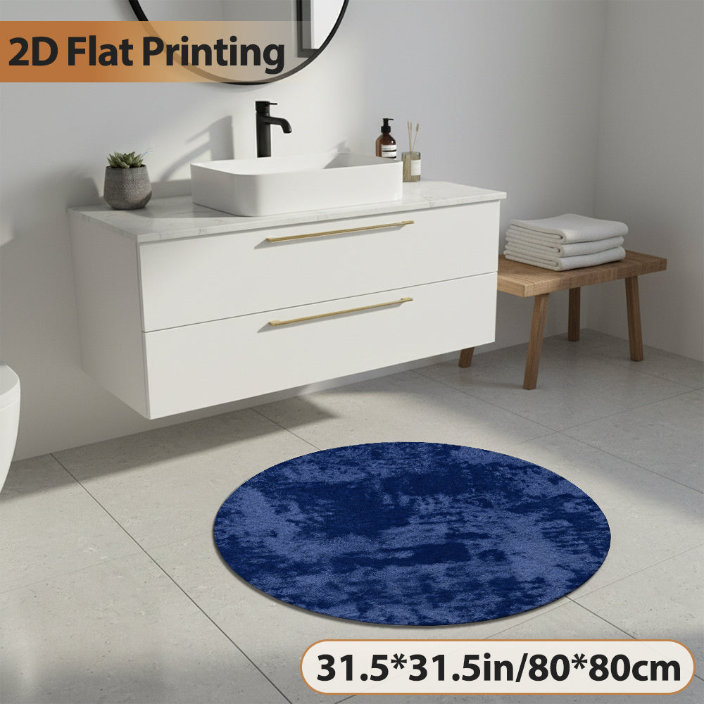 Tapis rond marine moucheté de clair, Ø 120 cm, velours coupé