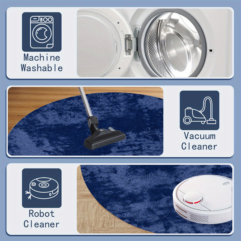 Tapis rond marine moucheté de clair, Ø 120 cm, velours coupé