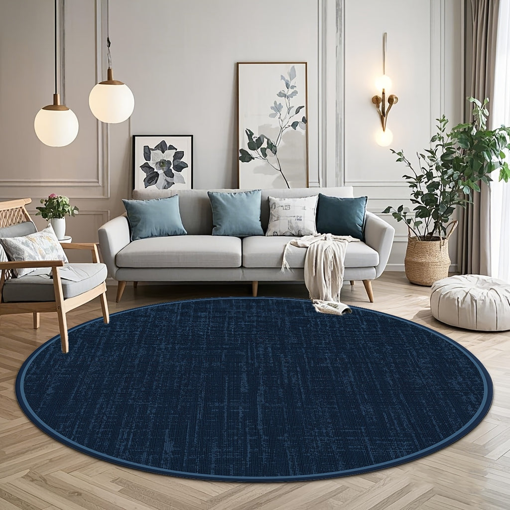 Tapis rond bleu marine uni, dos à pois, Ø 80, 100 ou 160 cm