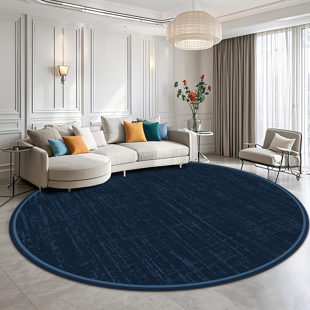 Tapis rond bleu marine uni, dos à pois, Ø 80, 100 ou 160 cm