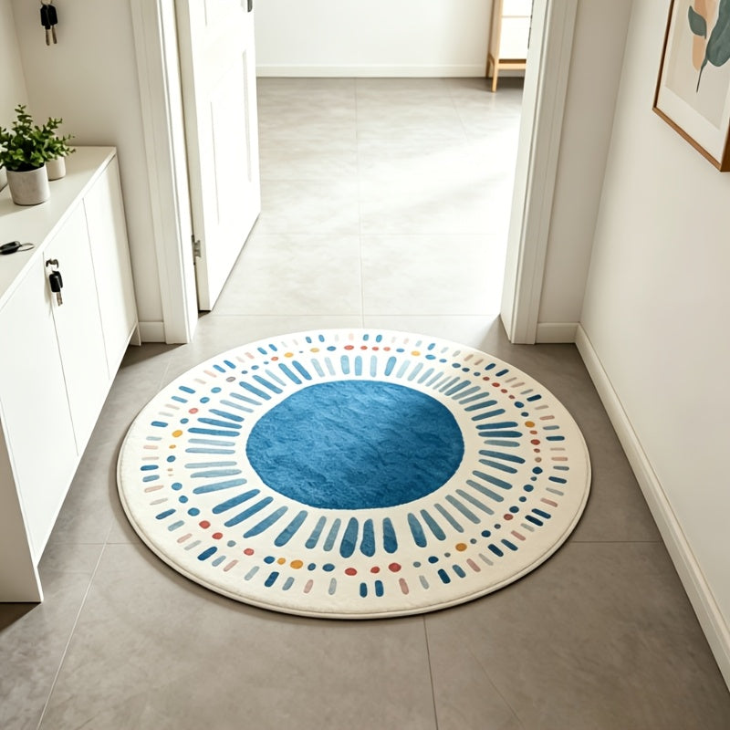 Tapis rond bleu à motif soleil rayonnant, 140 ou 160 cm