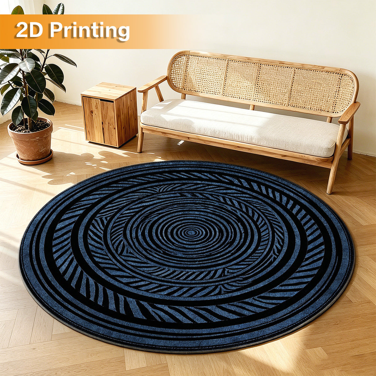 Tapis rond bleu et noir à anneaux concentriques, Ø 80 à 200 cm