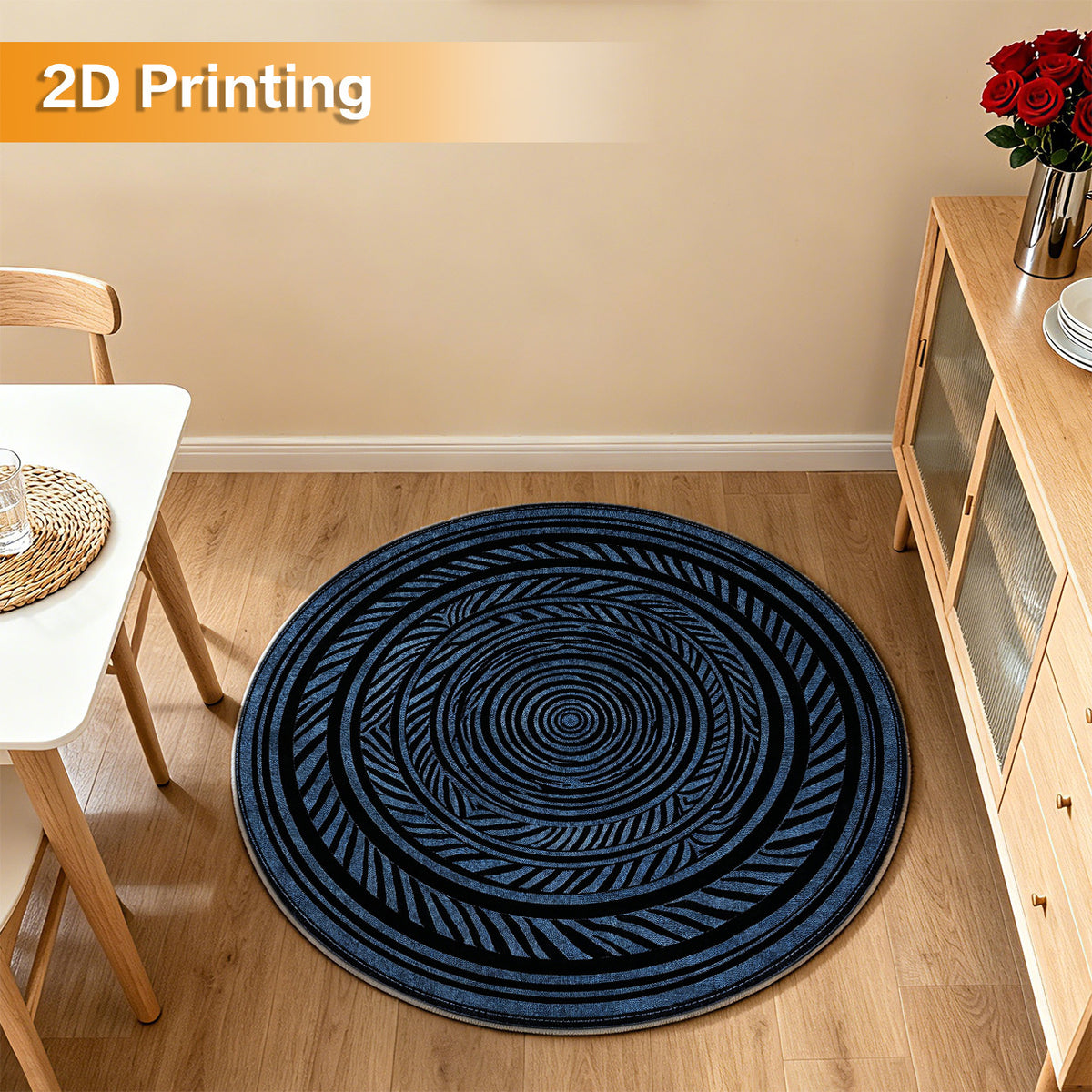 Tapis rond bleu et noir à anneaux concentriques, Ø 80 à 200 cm