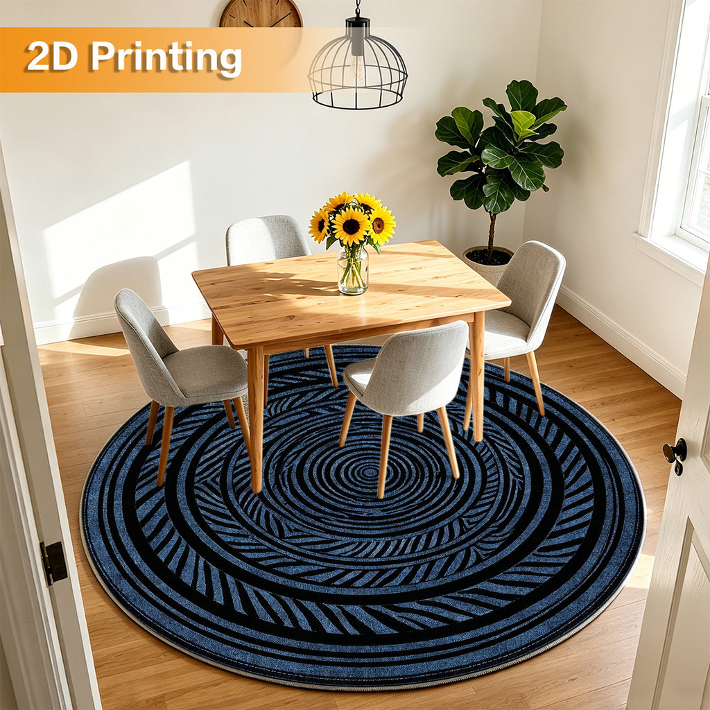 Tapis rond bleu et noir à anneaux concentriques, Ø 80 à 200 cm