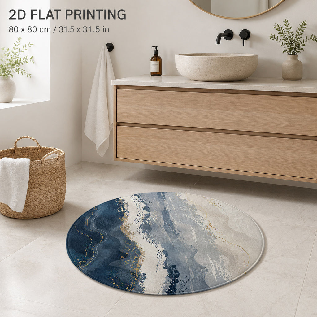 Tapis rond bleu nuit à veines dorées façon agate, 60 à 120 cm