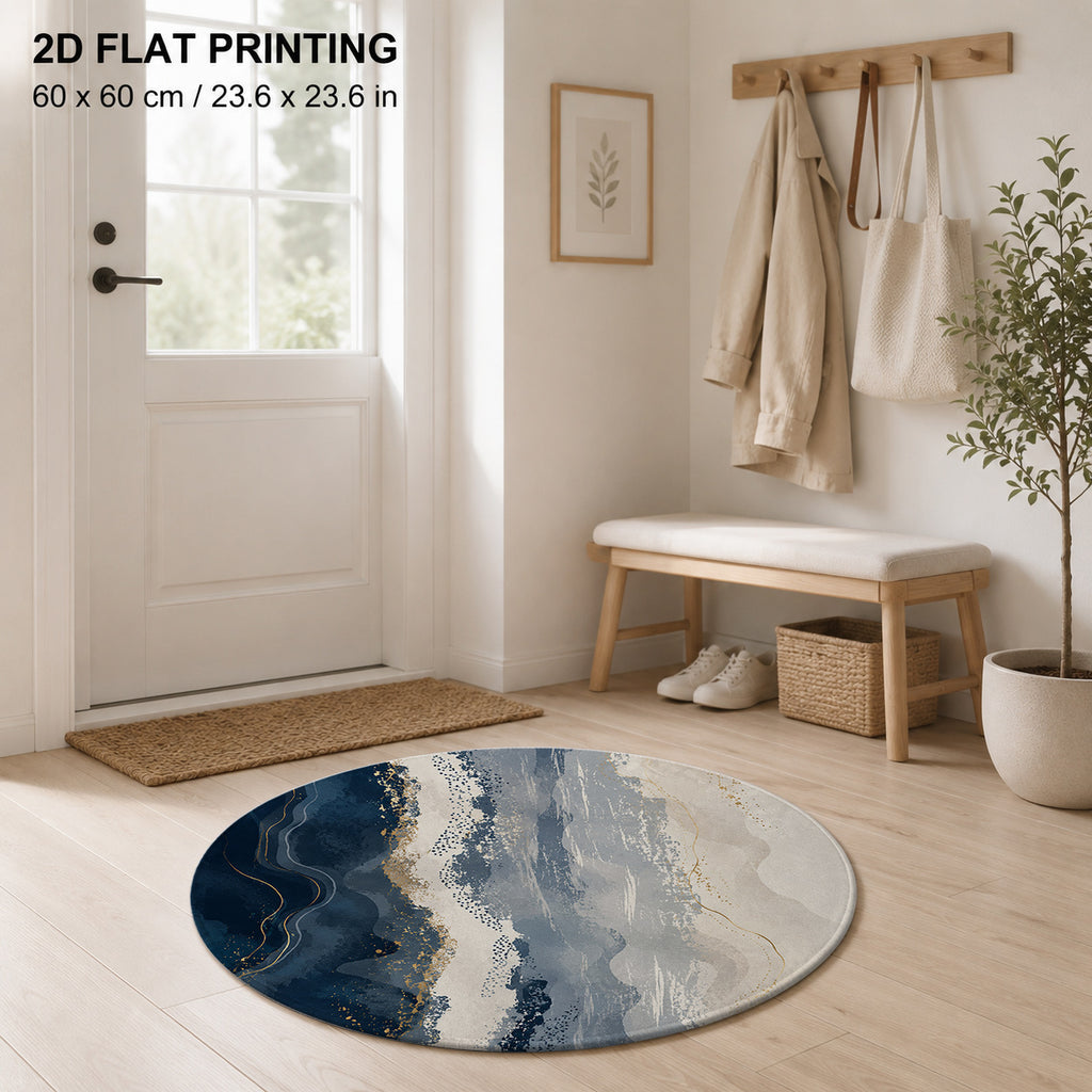 Tapis rond bleu nuit à veines dorées façon agate, 60 à 120 cm