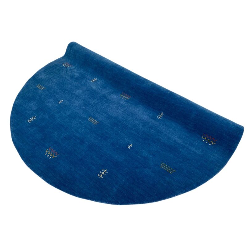 Tapis rond Gabbeh en laine bleu franc, 200 cm tissé main