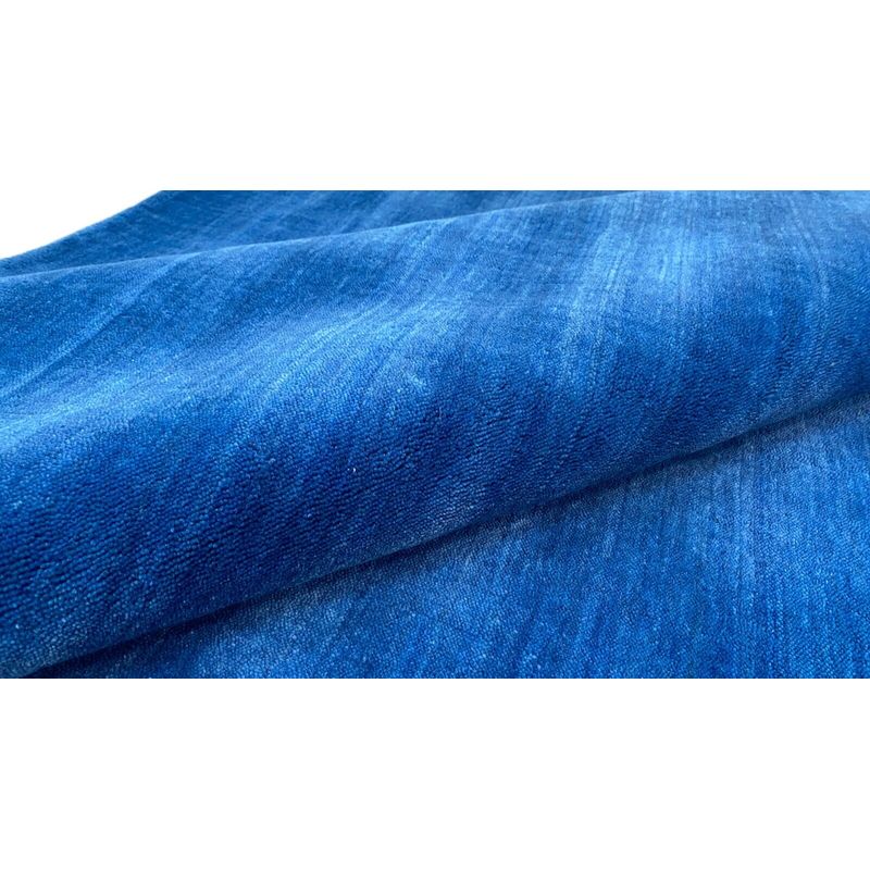 Tapis rond Gabbeh en laine bleu franc, 200 cm tissé main