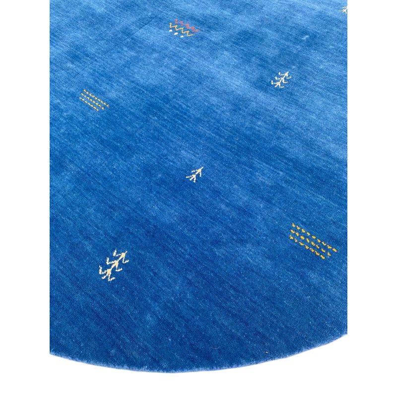 Tapis rond Gabbeh en laine bleu franc, 200 cm tissé main