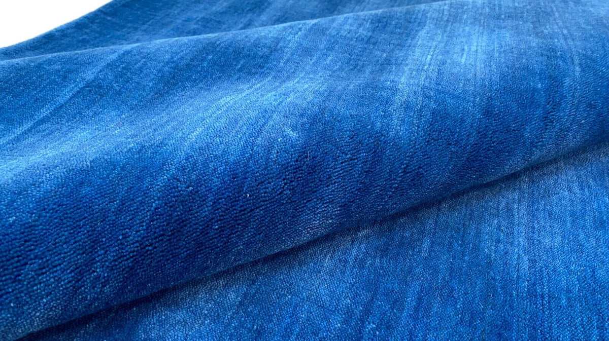 Tapis rond Gabbeh en laine bleu franc, 200 cm tissé main
