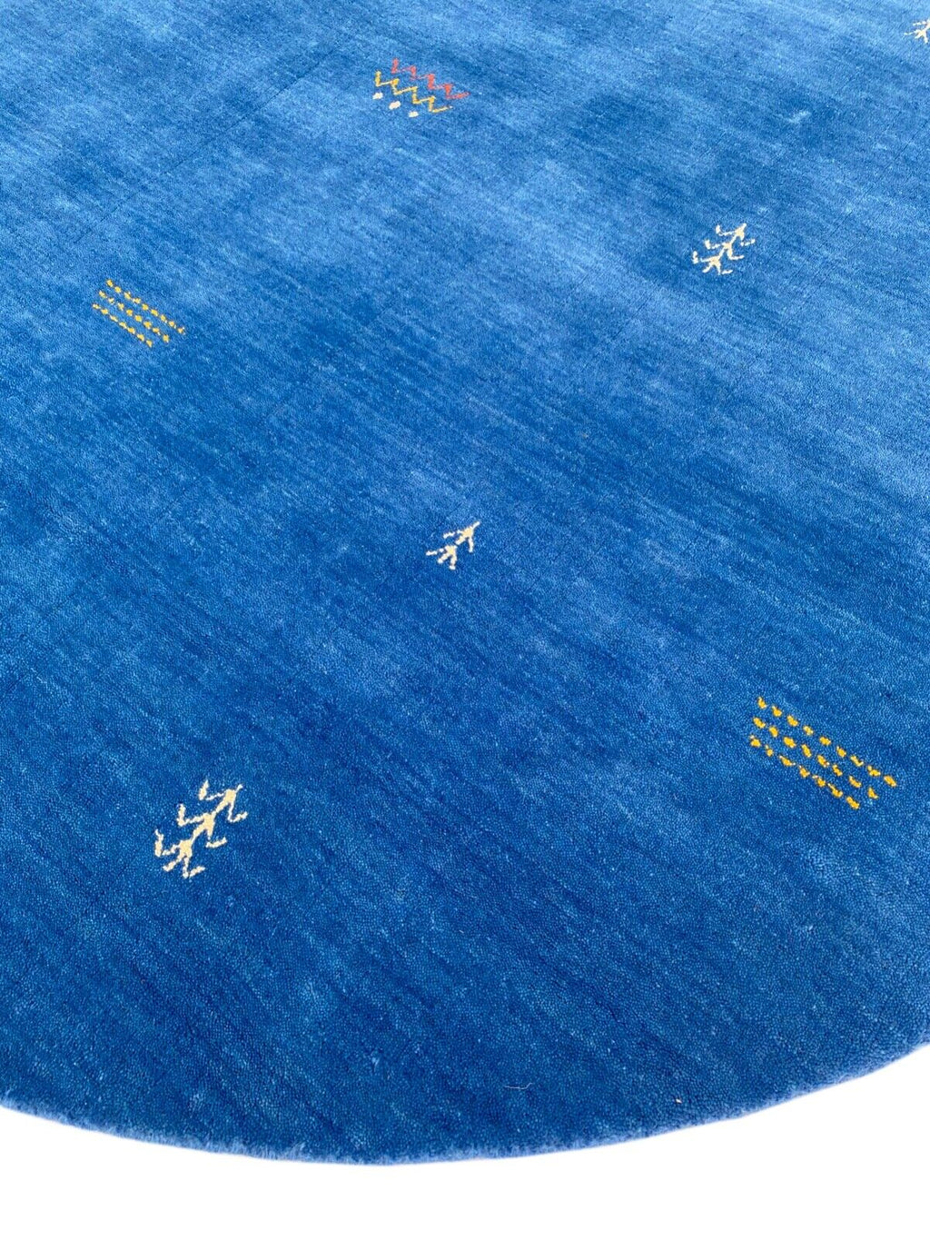 Tapis rond Gabbeh en laine bleu franc, 200 cm tissé main