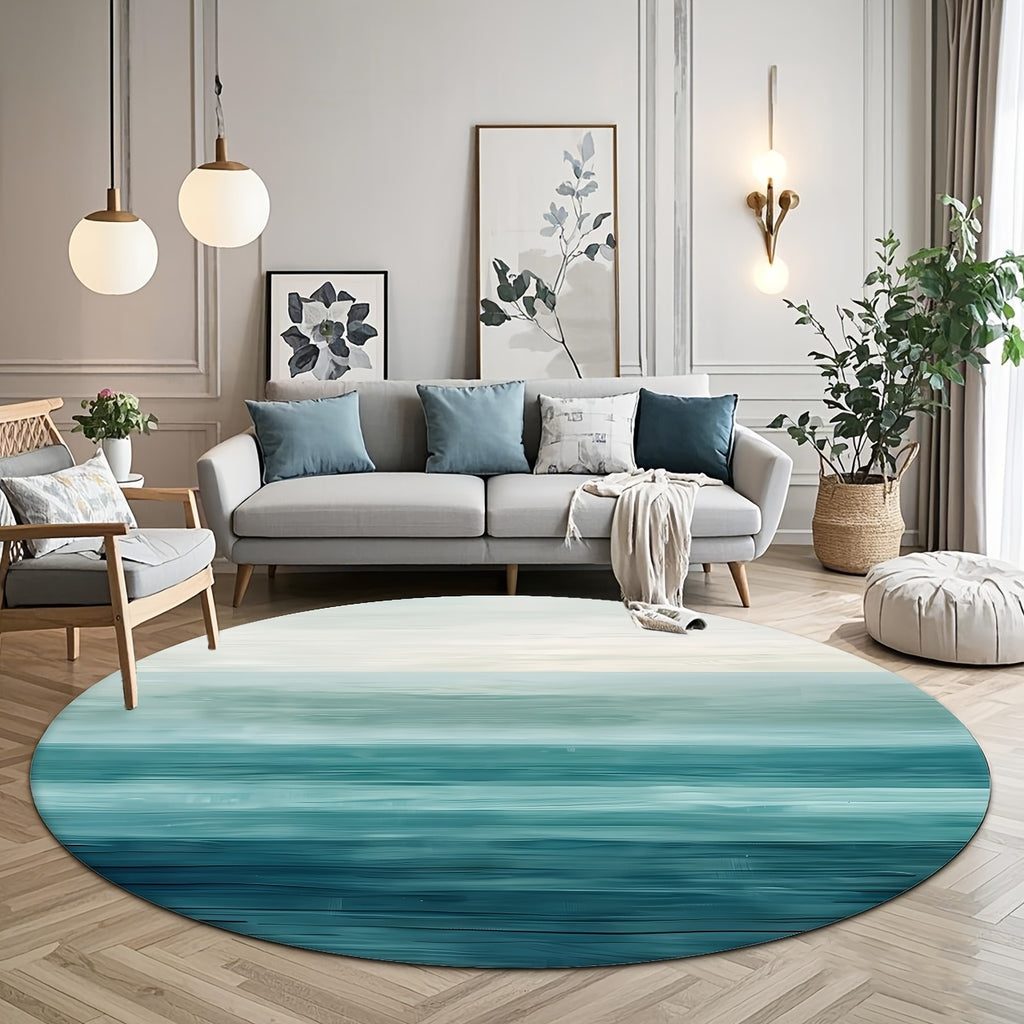 Tapis rond bleu pétrole Ø 200 cm, dégradé façon horizon marin