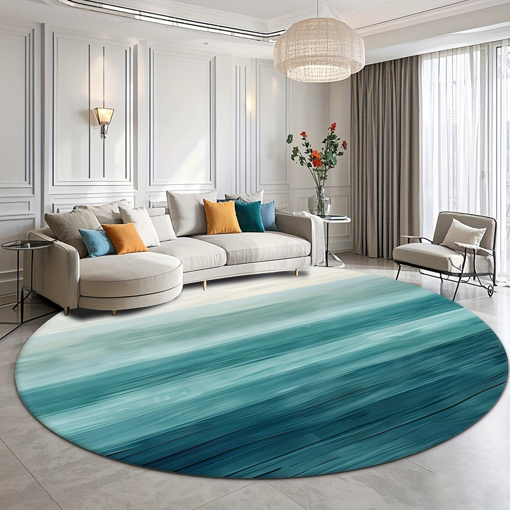 Tapis rond bleu pétrole Ø 200 cm, dégradé façon horizon marin