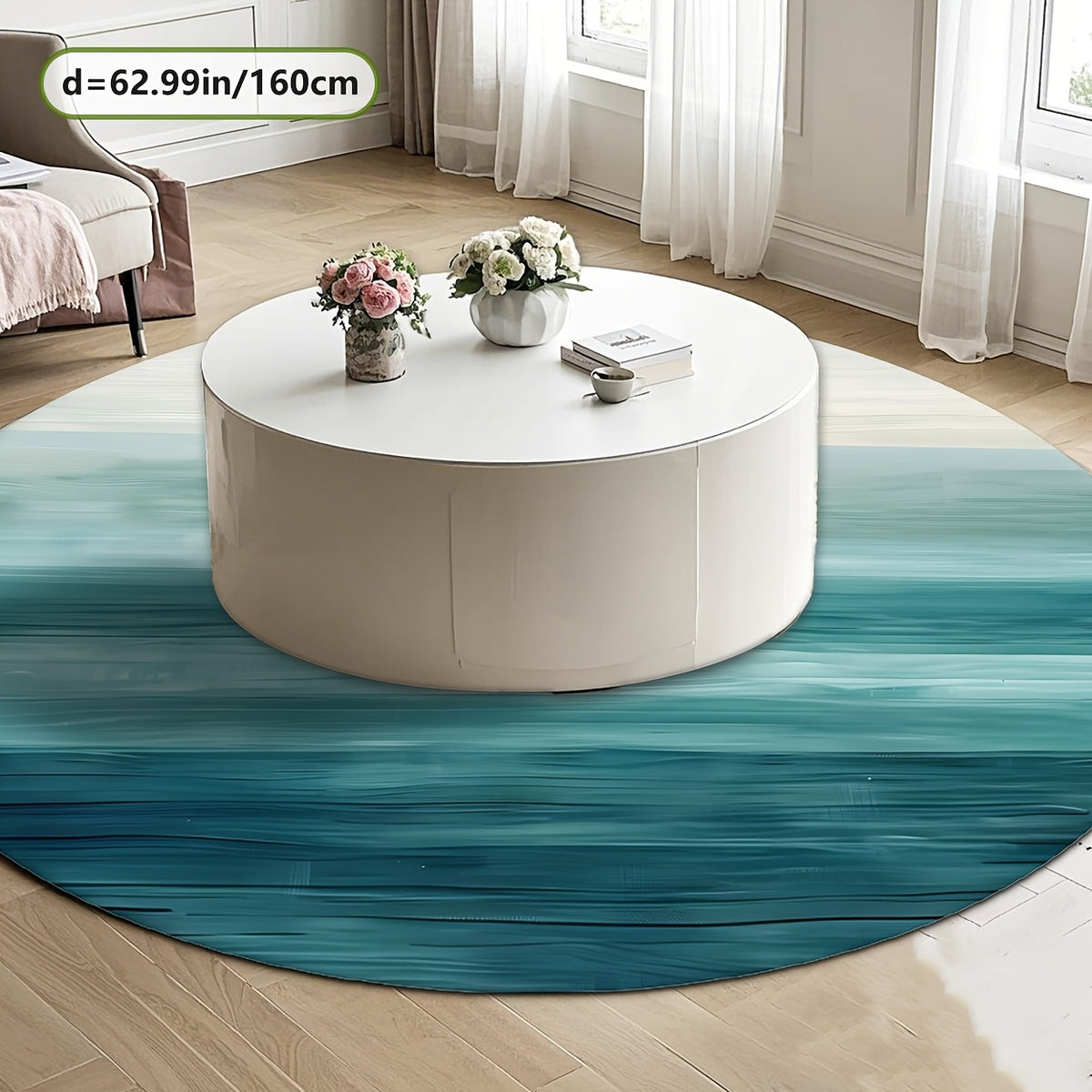 Tapis rond bleu pétrole Ø 200 cm, dégradé façon horizon marin