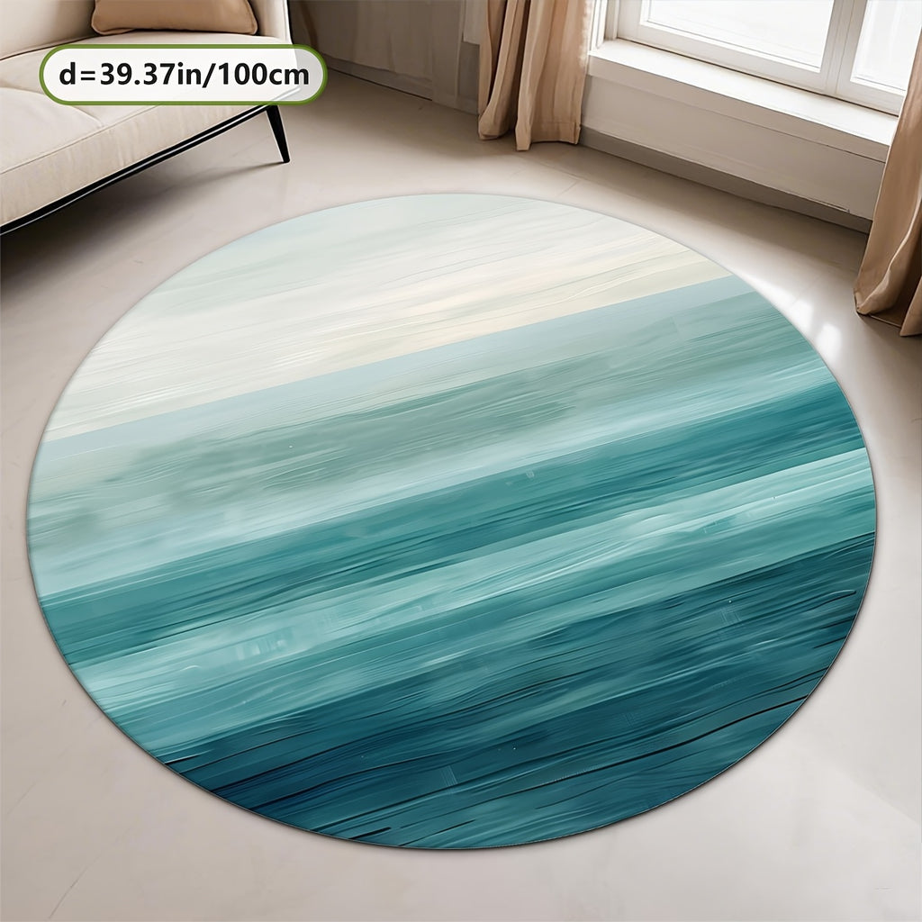 Tapis rond bleu pétrole Ø 200 cm, dégradé façon horizon marin